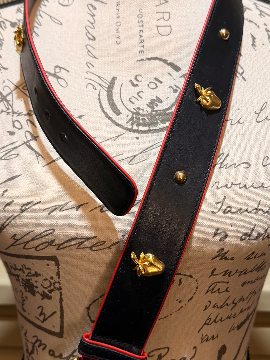 Nwt Vintage Escada Margaretha Ley Black Leather Gold Strawberry Belt Rare